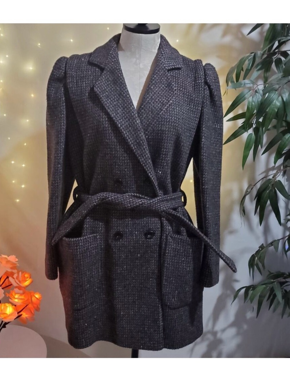 Vintage Charles Klein Wool Puff Sleeve Belted Coat M